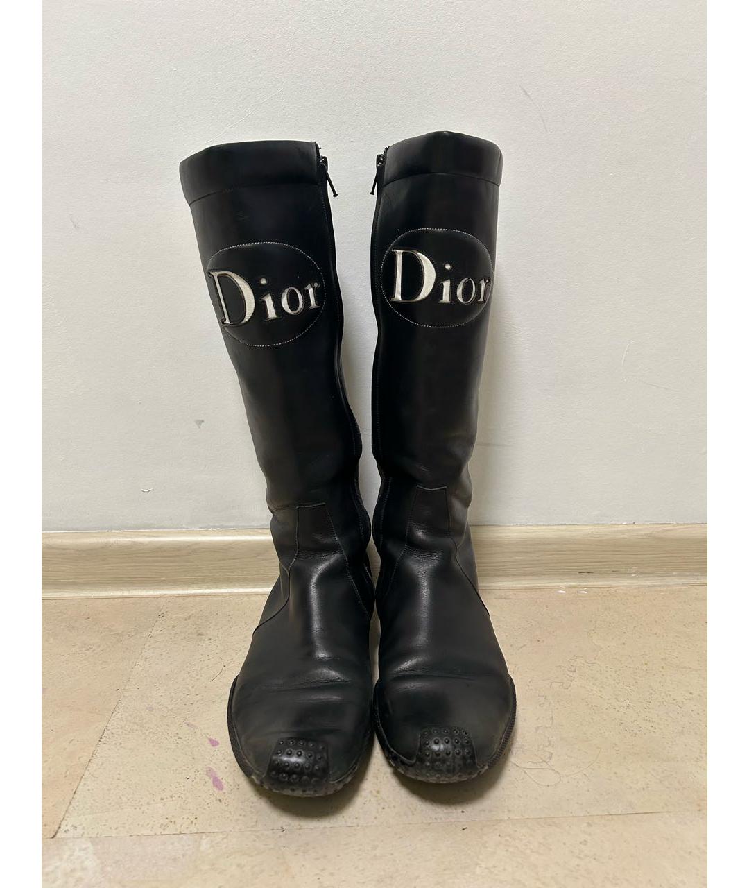CHRISTIAN DIOR Черные кожаные сапоги, фото 2