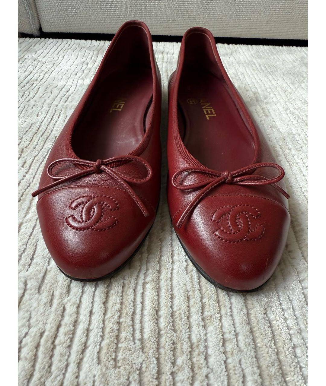 CHANEL Бордовые кожаные балетки, фото 5
