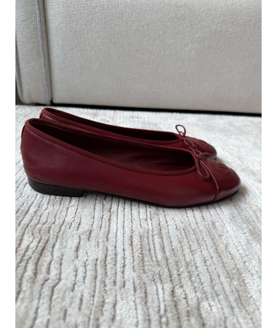 CHANEL Бордовые кожаные балетки, фото 8