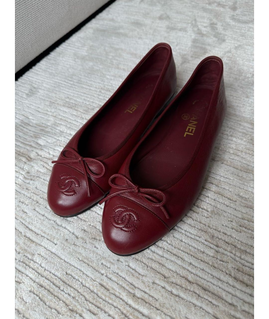 CHANEL Бордовые кожаные балетки, фото 7