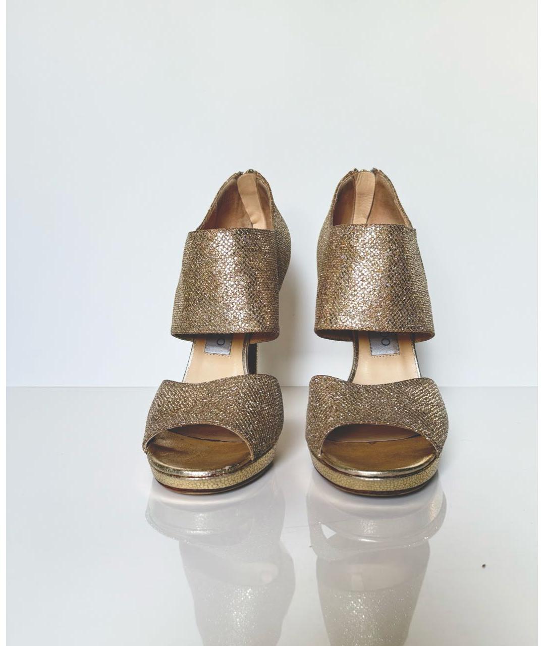 JIMMY CHOO Золотые кожаные босоножки, фото 2
