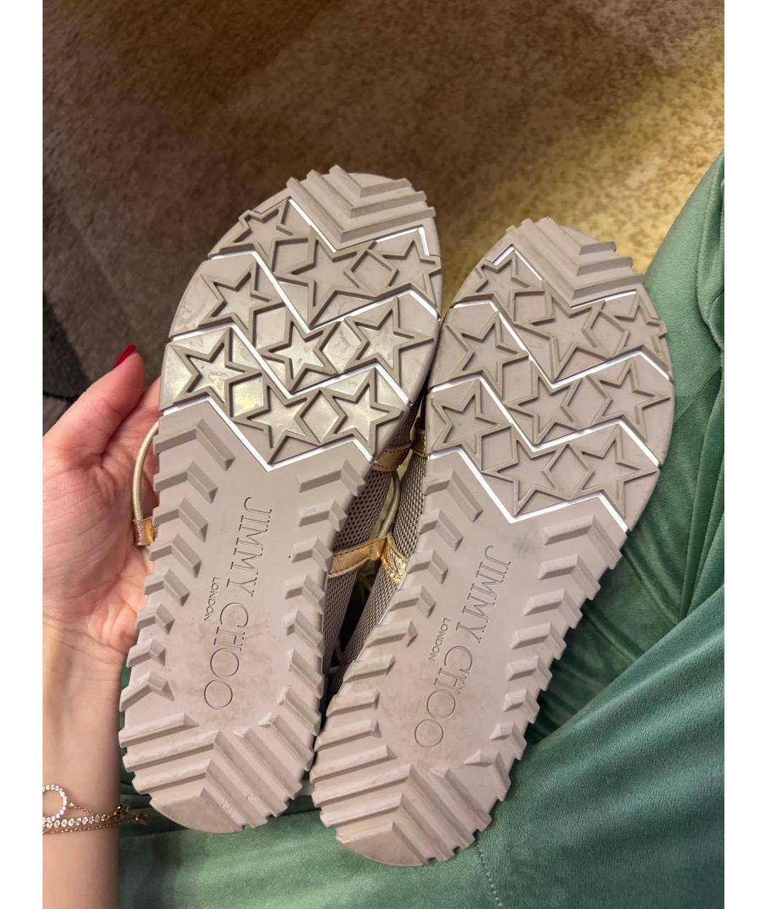 JIMMY CHOO Золотые кожаные кроссовки, фото 5