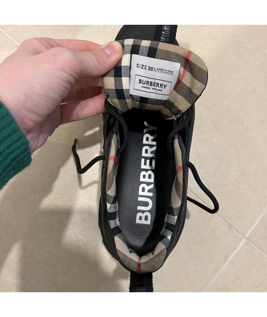 BURBERRY Черные кроссовки из лакированной кожи, фото 4