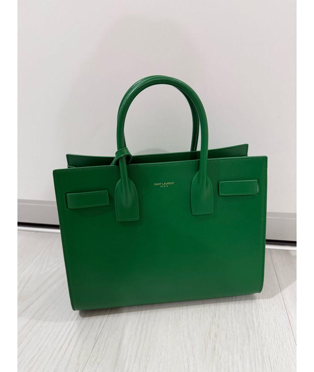 SAINT LAURENT Зеленая кожаная сумка с короткими ручками, фото 8
