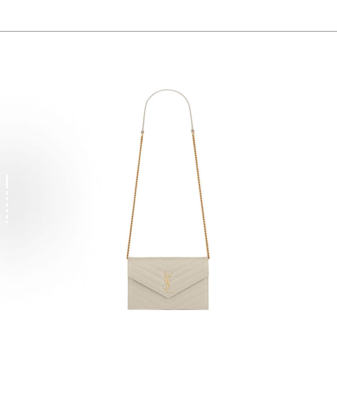 SAINT LAURENT Бежевая кожаная сумка на плечо, фото 2