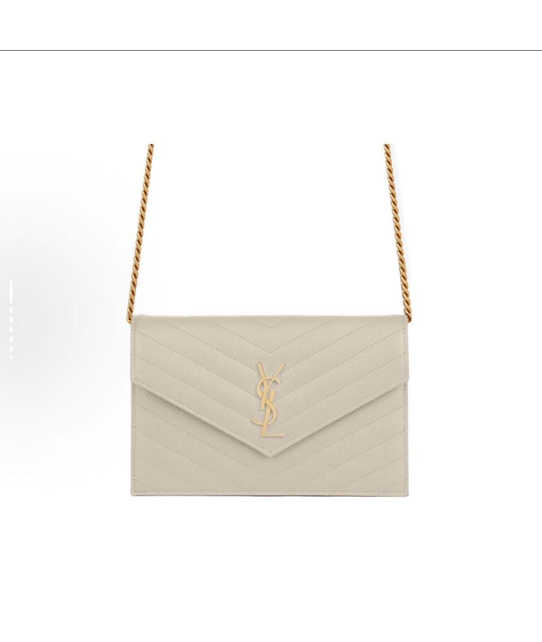 SAINT LAURENT Бежевая кожаная сумка на плечо, фото 4