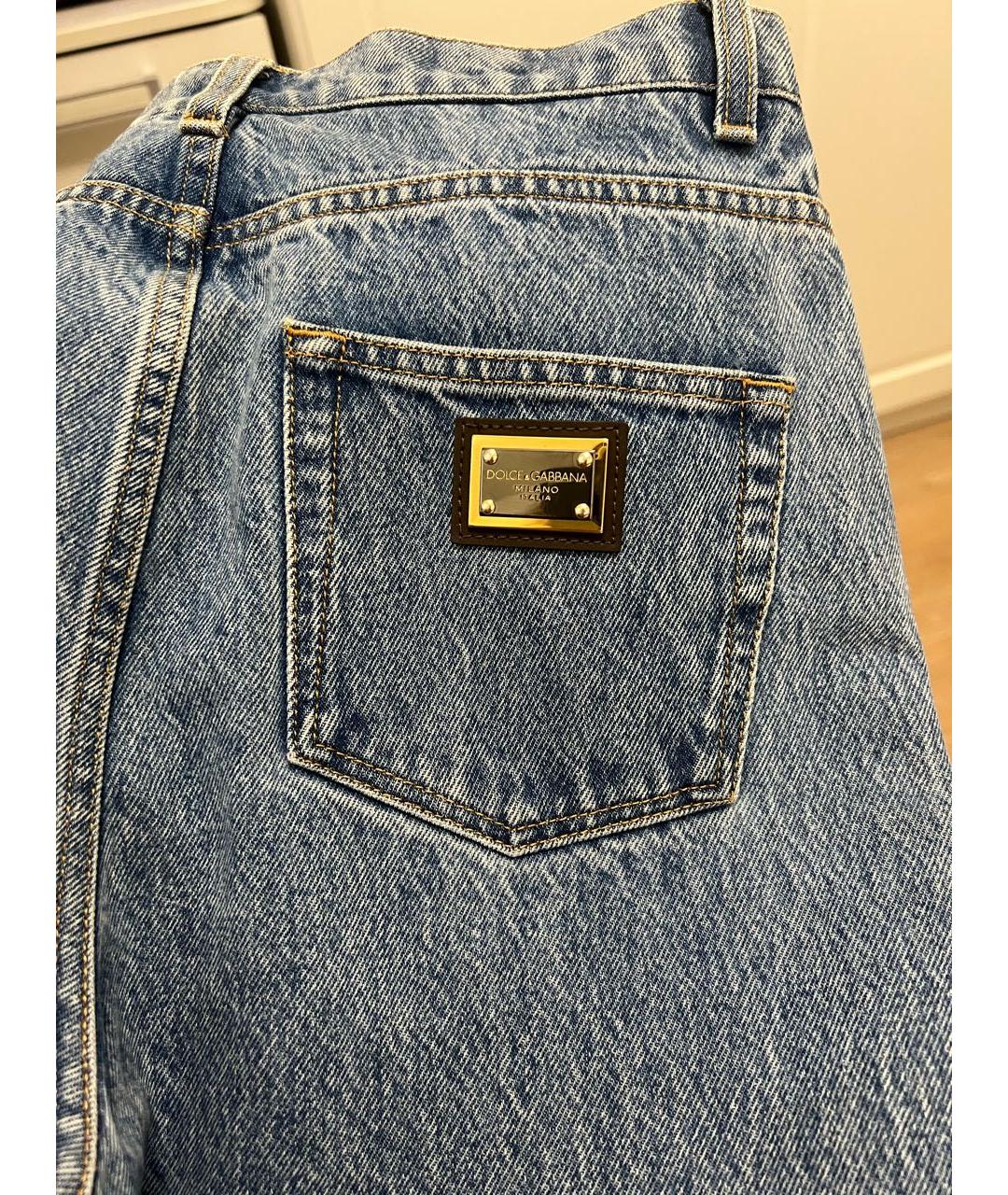 DOLCE&GABBANA Голубые хлопковые прямые джинсы, фото 5