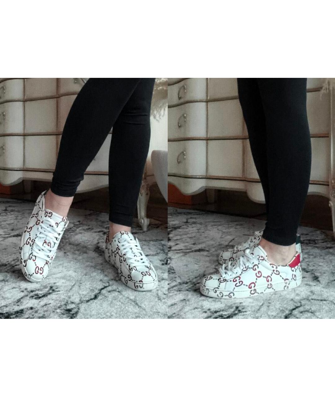 GUCCI Белые кожаные кеды, фото 5