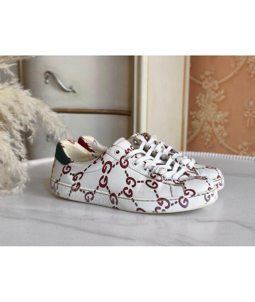 GUCCI Белые кожаные кеды, фото 9