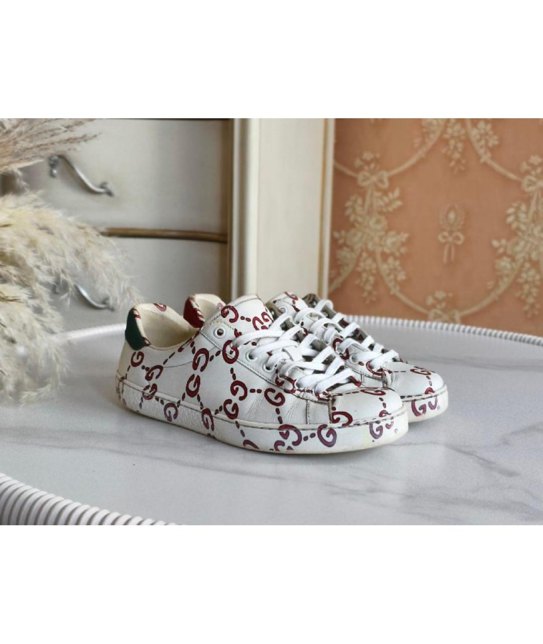 GUCCI Белые кожаные кеды, фото 7