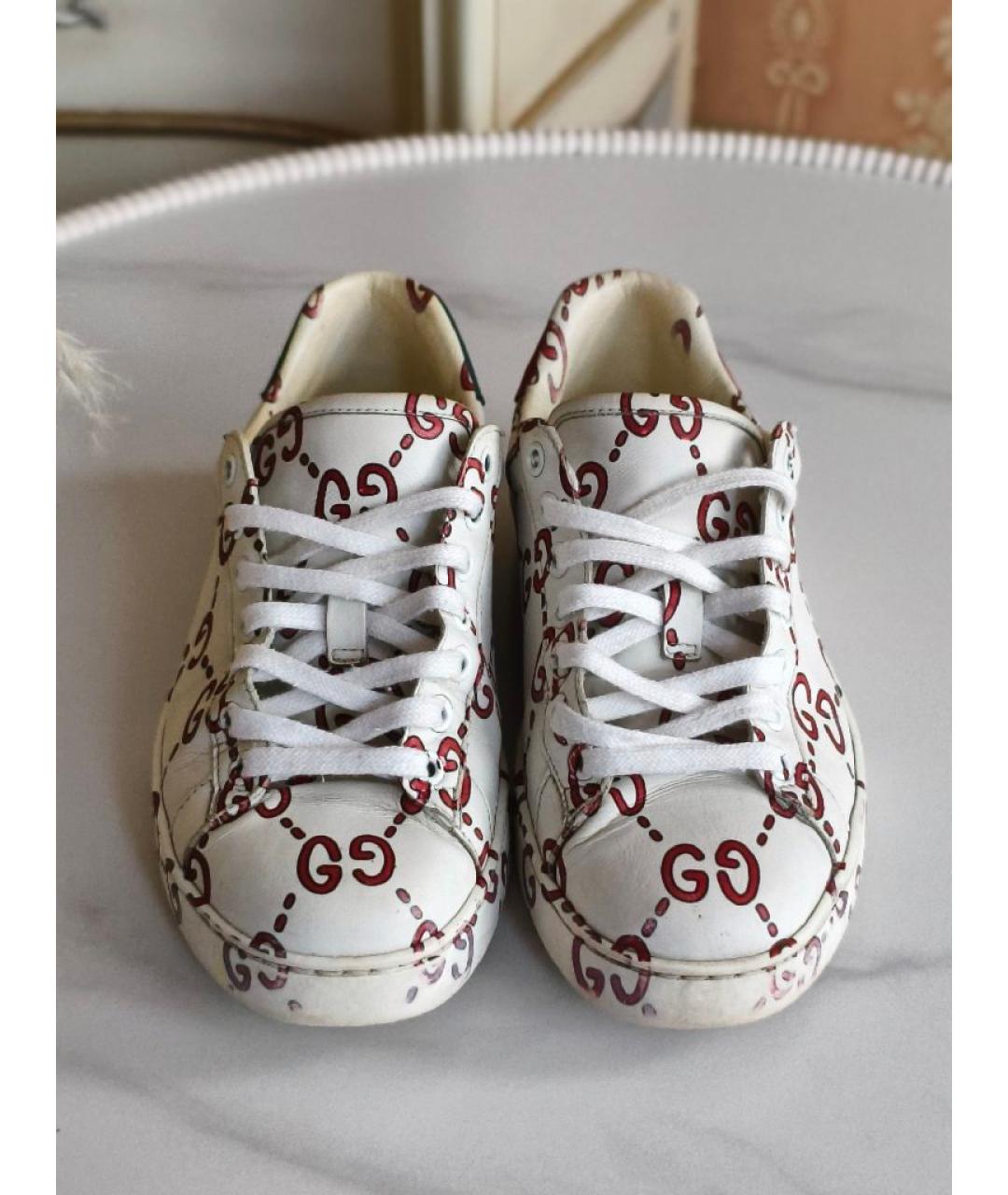 GUCCI Белые кожаные кеды, фото 2