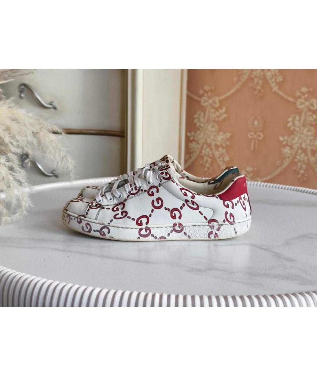 GUCCI Белые кожаные кеды, фото 8