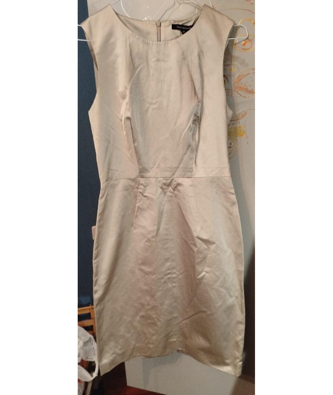 Tara Jarmon Бежевое хлопко-эластановое коктейльное платье, фото 5