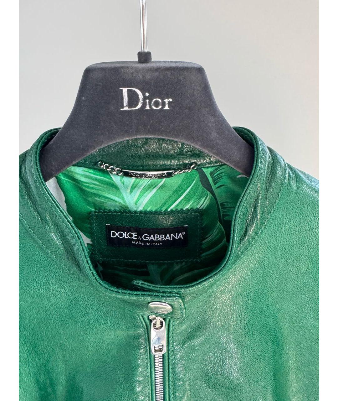 DOLCE&GABBANA Зеленая кожаная куртка, фото 4