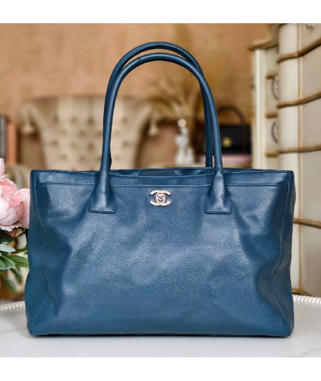 CHANEL Синяя кожаная сумка тоут, фото 10