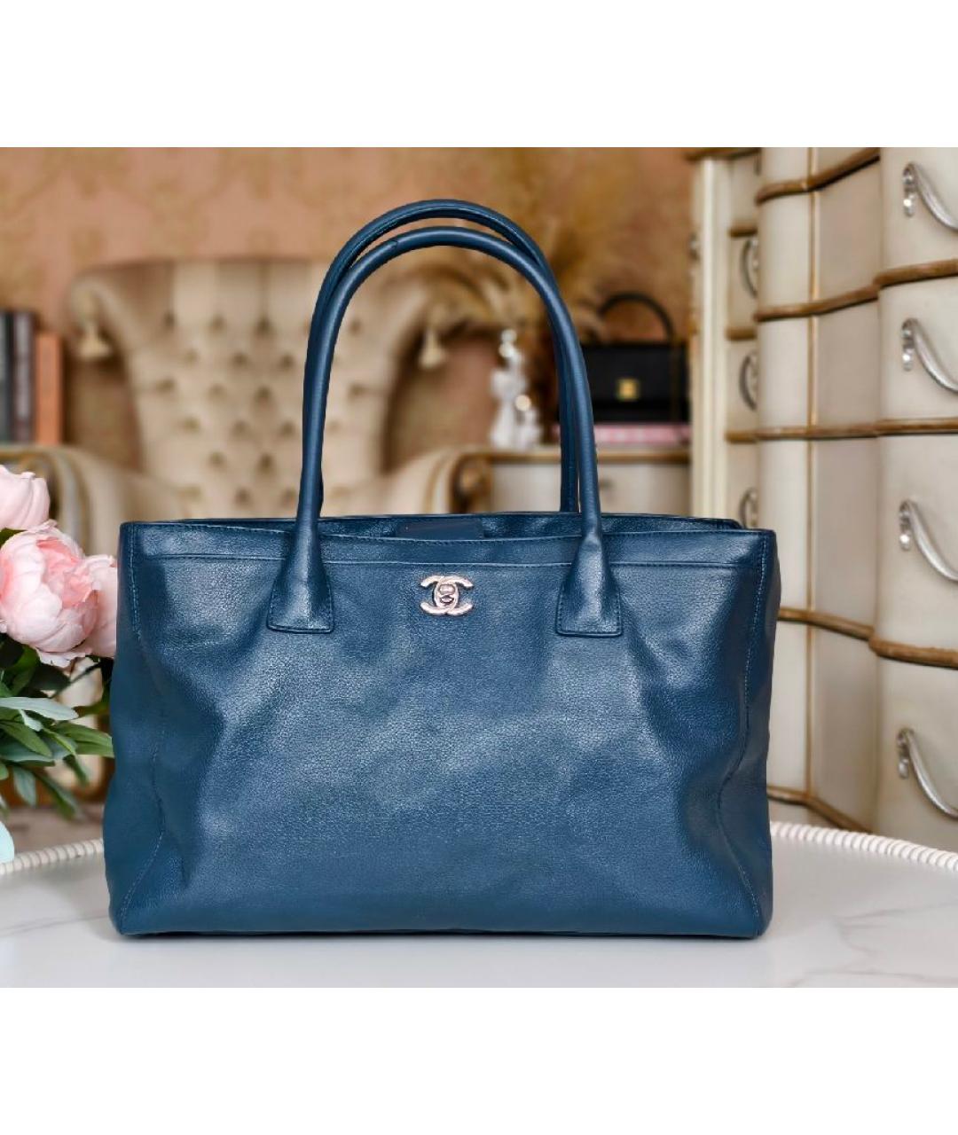 CHANEL Синяя кожаная сумка тоут, фото 4