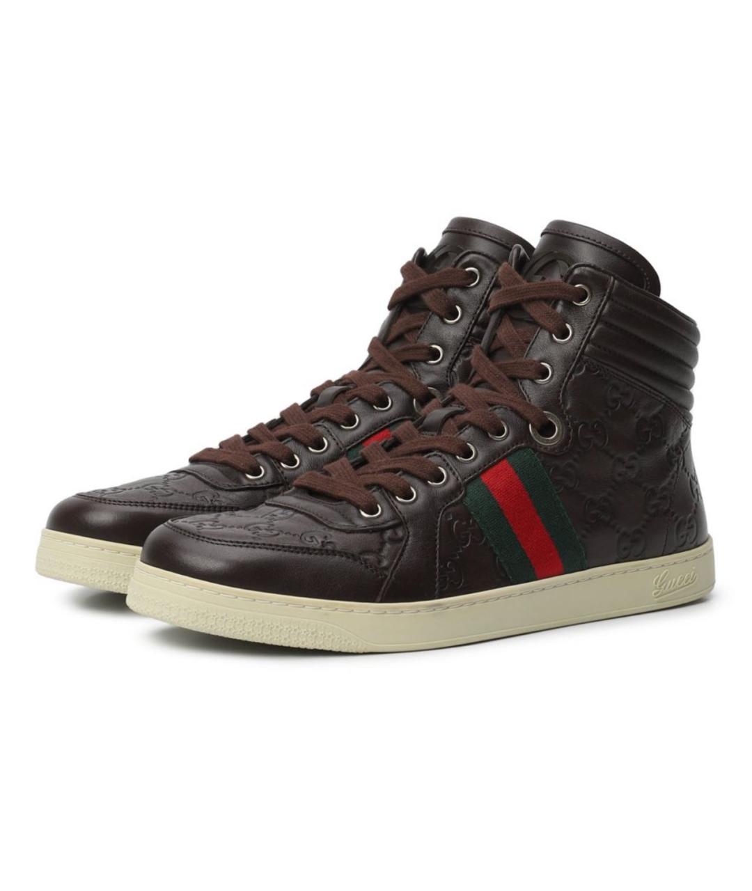 GUCCI Коричневые кожаные кеды, фото 3