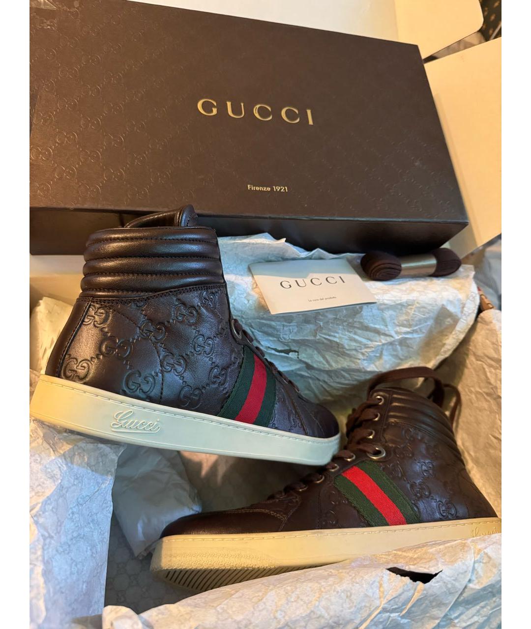 GUCCI Коричневые кожаные кеды, фото 6