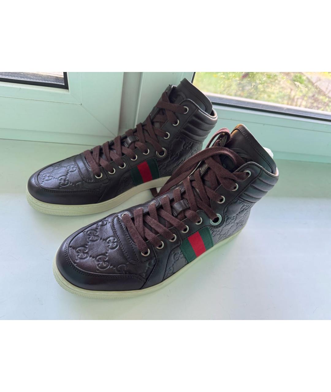 GUCCI Коричневые кожаные кеды, фото 2