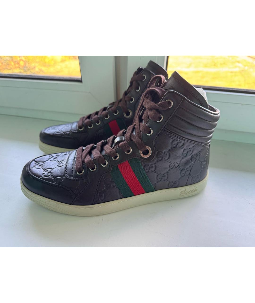 GUCCI Коричневые кожаные кеды, фото 7