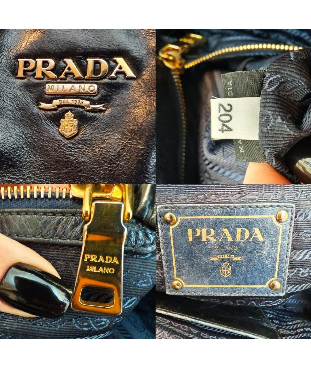 PRADA Черная кожаная сумка с короткими ручками, фото 5