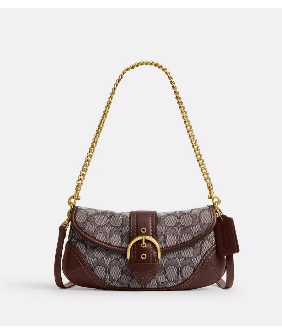 COACH Коричневая жаккардовая сумка с короткими ручками, фото 9