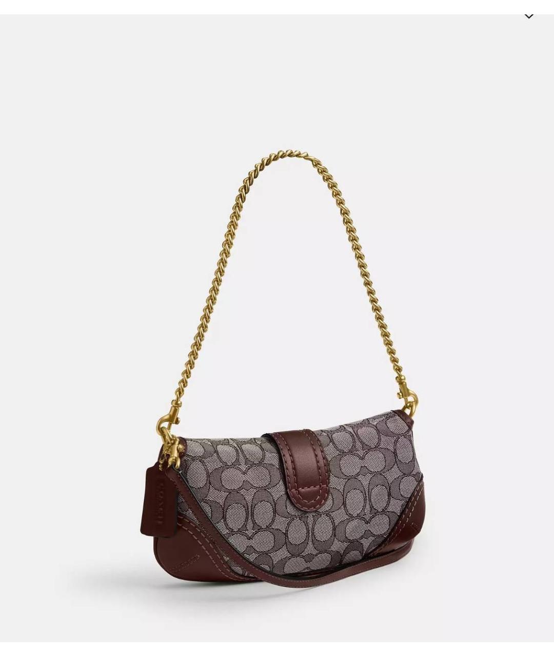COACH Коричневая жаккардовая сумка с короткими ручками, фото 5