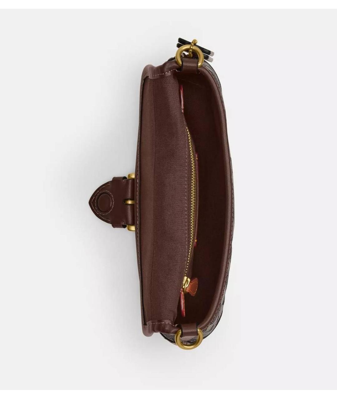 COACH Коричневая жаккардовая сумка с короткими ручками, фото 3