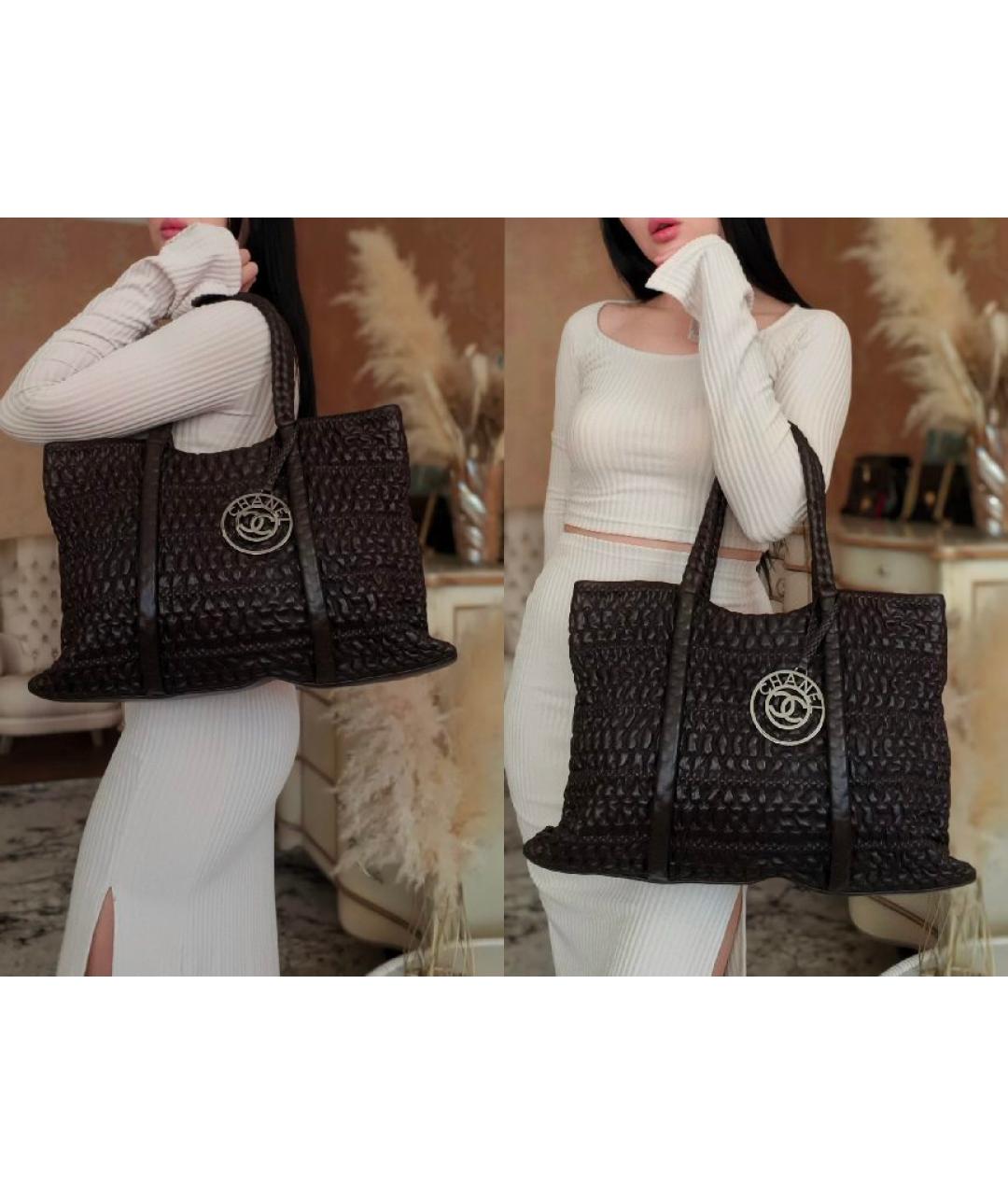 CHANEL Коричневая кожаная сумка тоут, фото 5