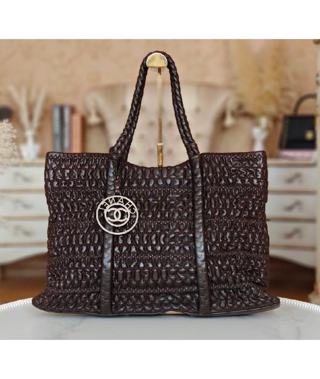 CHANEL Коричневая кожаная сумка тоут, фото 10