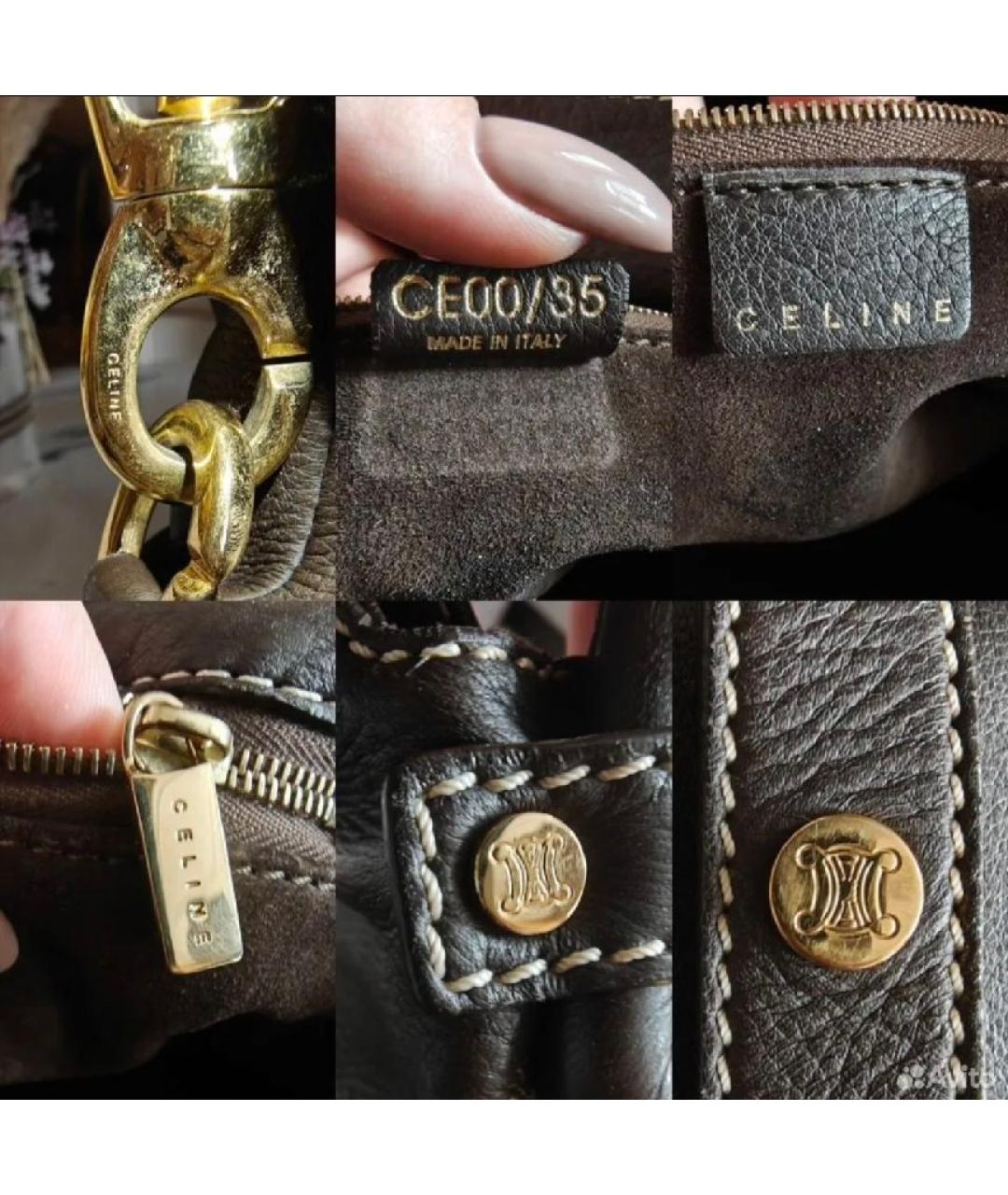 CELINE Коричневая кожаная сумка с короткими ручками, фото 5