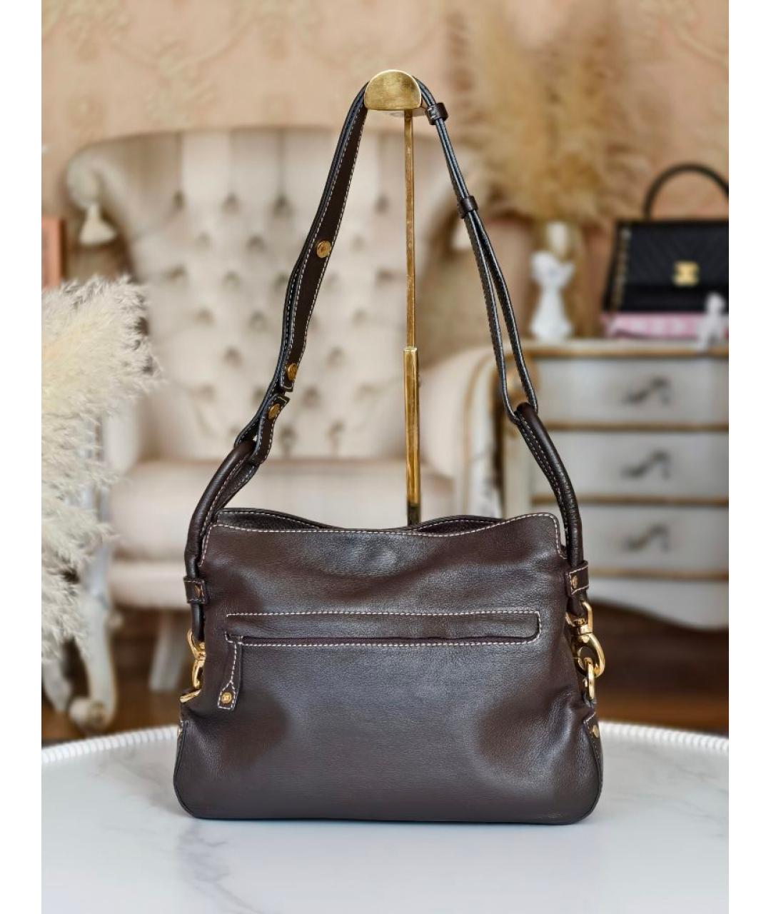 CELINE Коричневая кожаная сумка с короткими ручками, фото 8