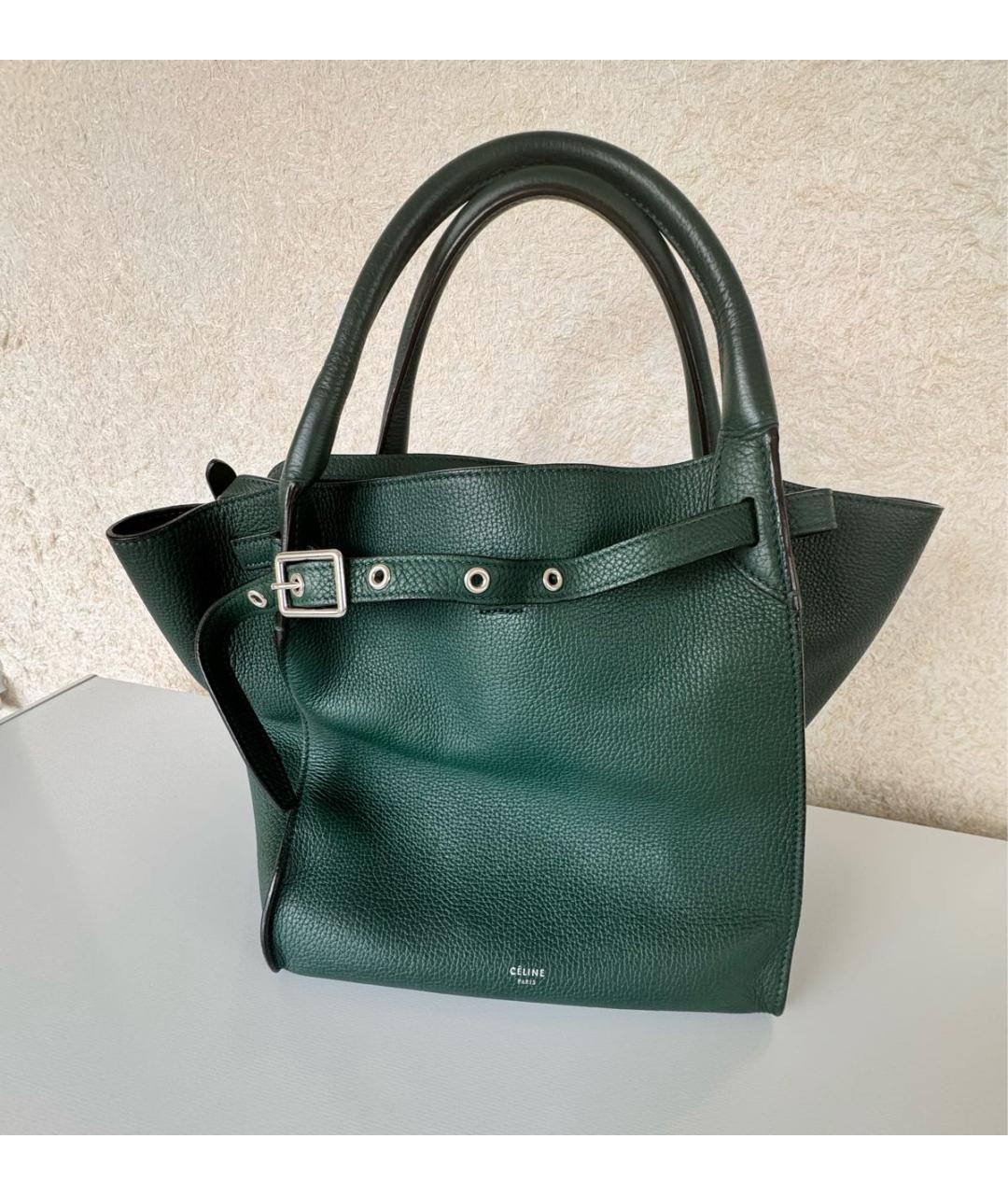 CELINE Зеленая кожаная сумка с короткими ручками, фото 6