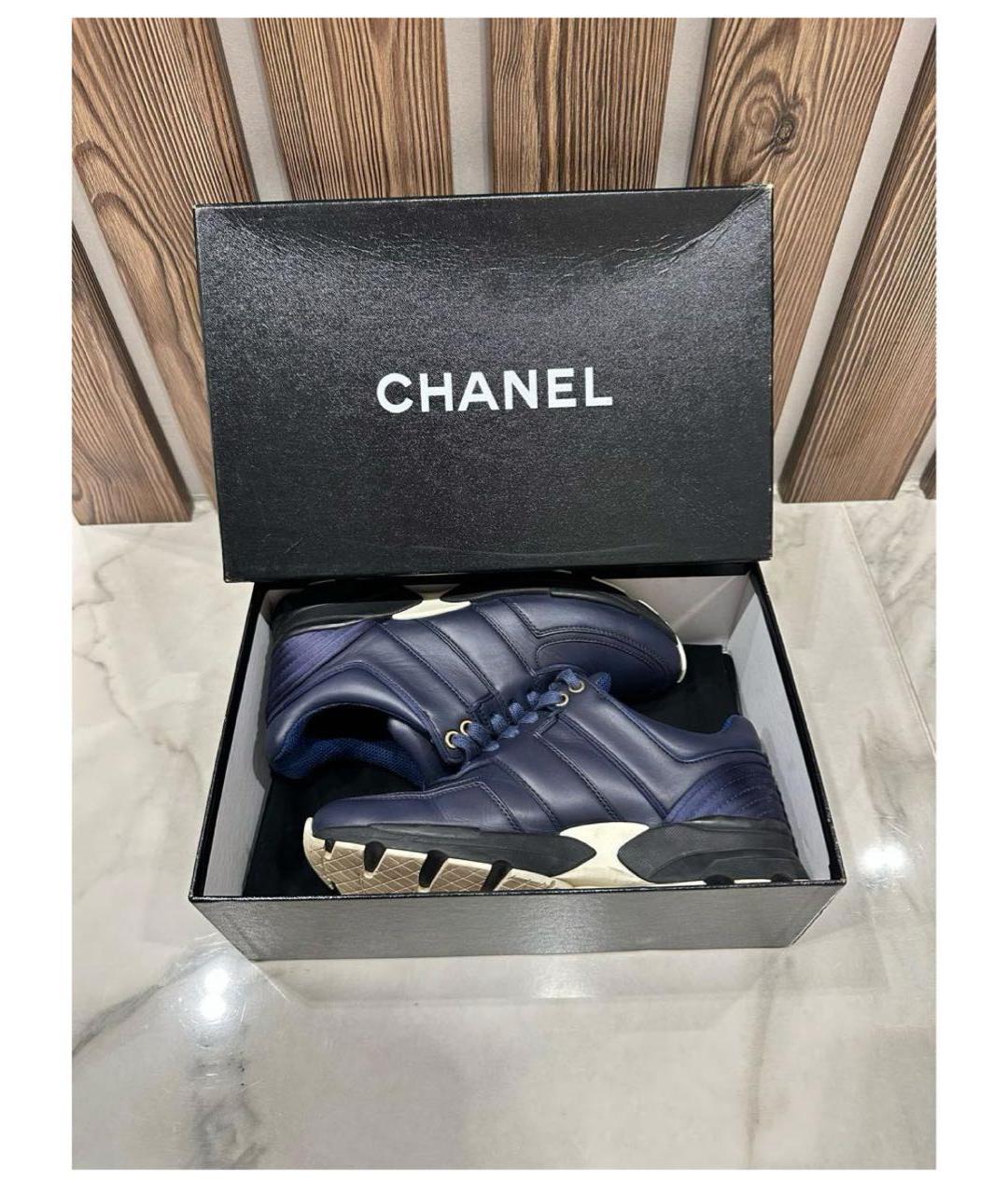 CHANEL Темно-синие кожаные кроссовки, фото 7