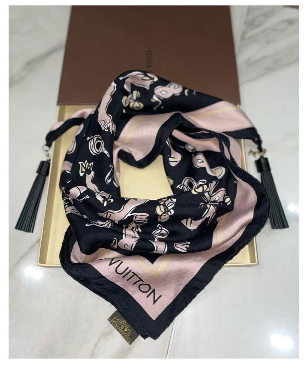 LOUIS VUITTON Черный шелковый платок, фото 7