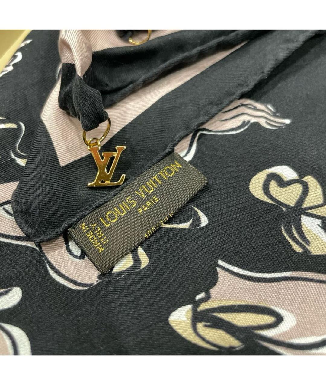 LOUIS VUITTON Черный шелковый платок, фото 3