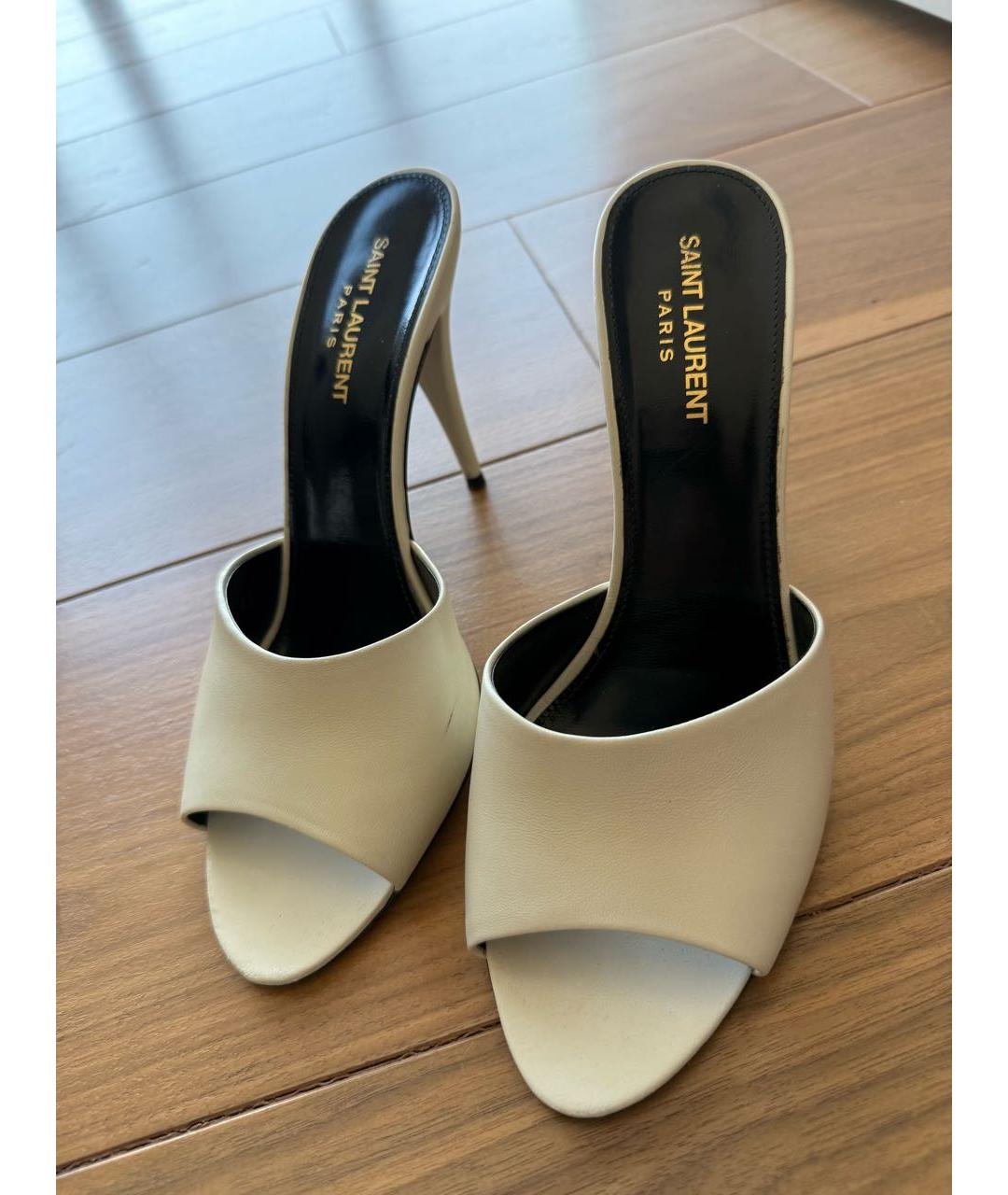 SAINT LAURENT Бежевые кожаные мюли, фото 2