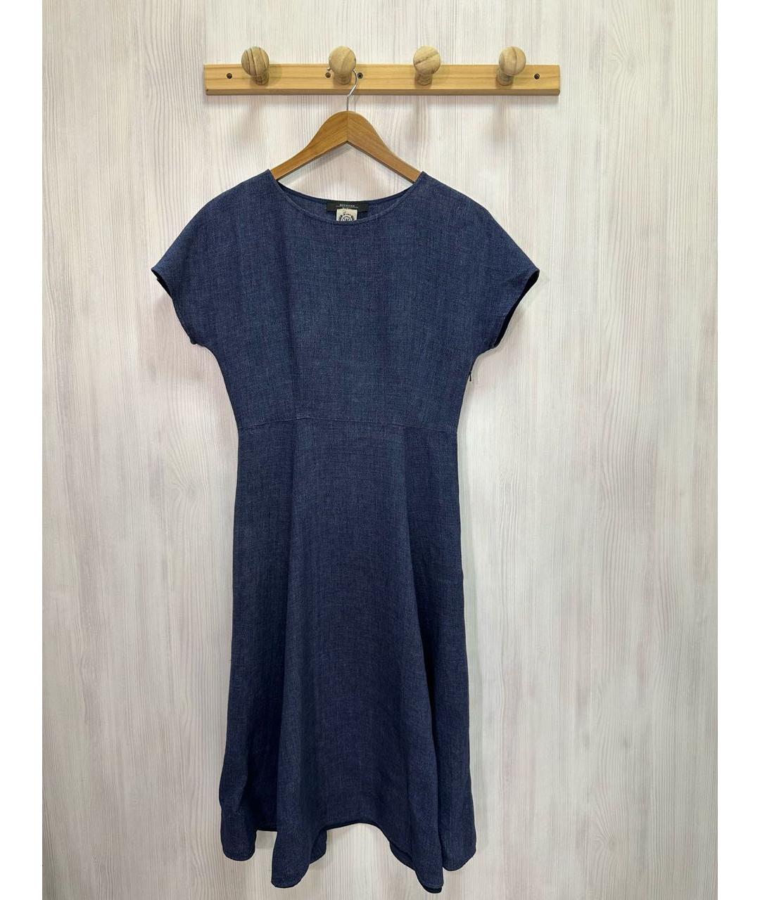 WEEKEND MAX MARA Синее льняное повседневное платье, фото 5