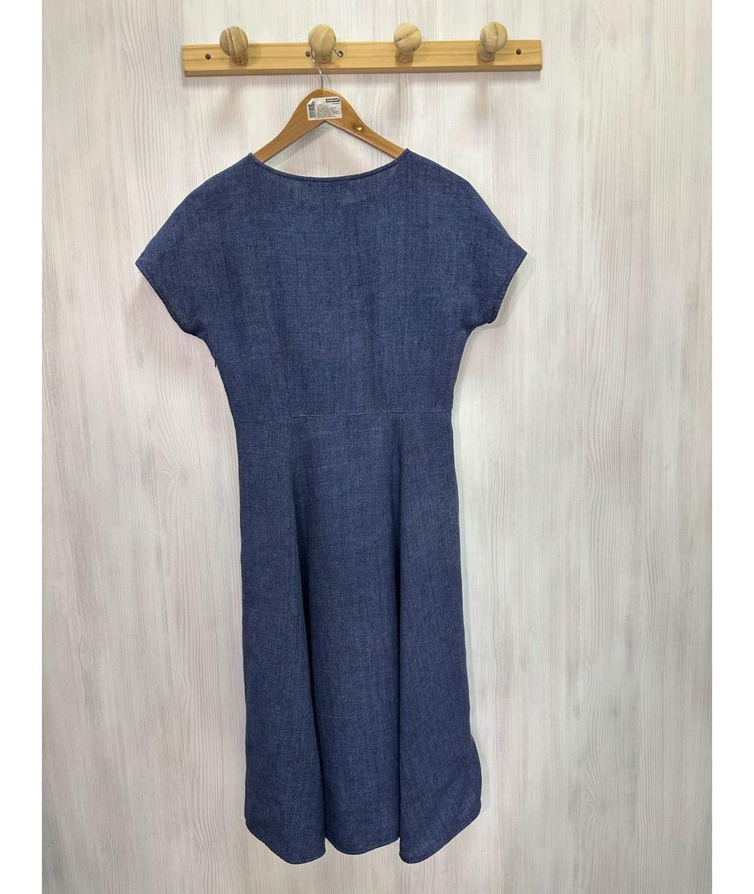 WEEKEND MAX MARA Синее льняное повседневное платье, фото 4