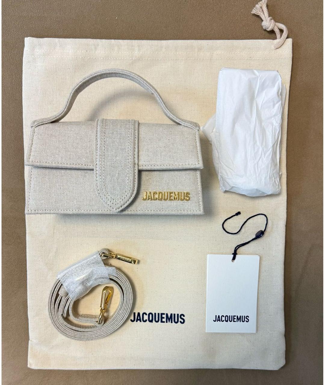 JACQUEMUS Бежевая хлопковая сумка с короткими ручками, фото 6
