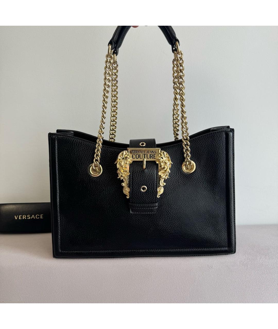 VERSACE JEANS COUTURE Черная сумка с короткими ручками из искусственной кожи, фото 8