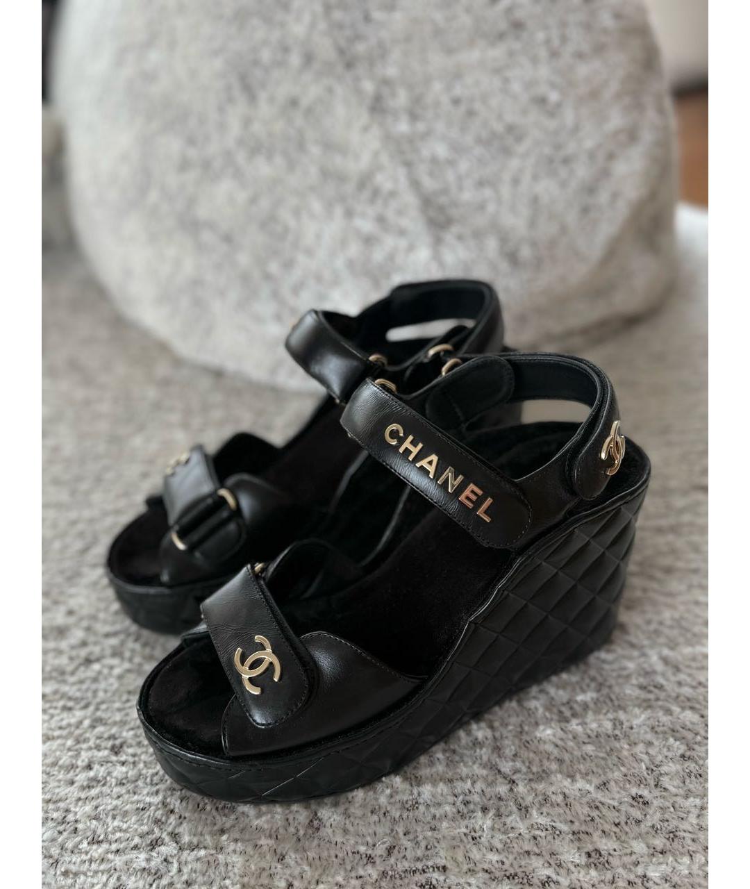 CHANEL Черные кожаные босоножки, фото 6