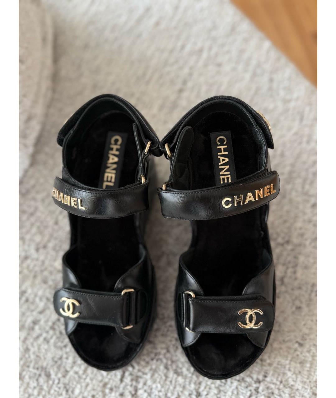 CHANEL Черные кожаные босоножки, фото 3