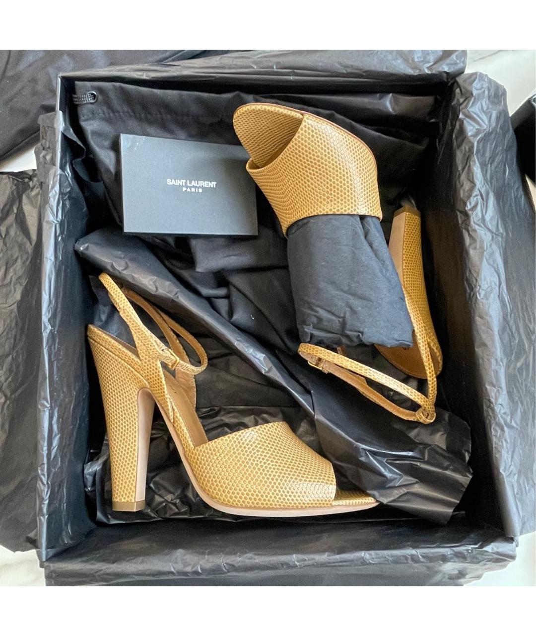 SAINT LAURENT Бежевые кожаные босоножки, фото 4