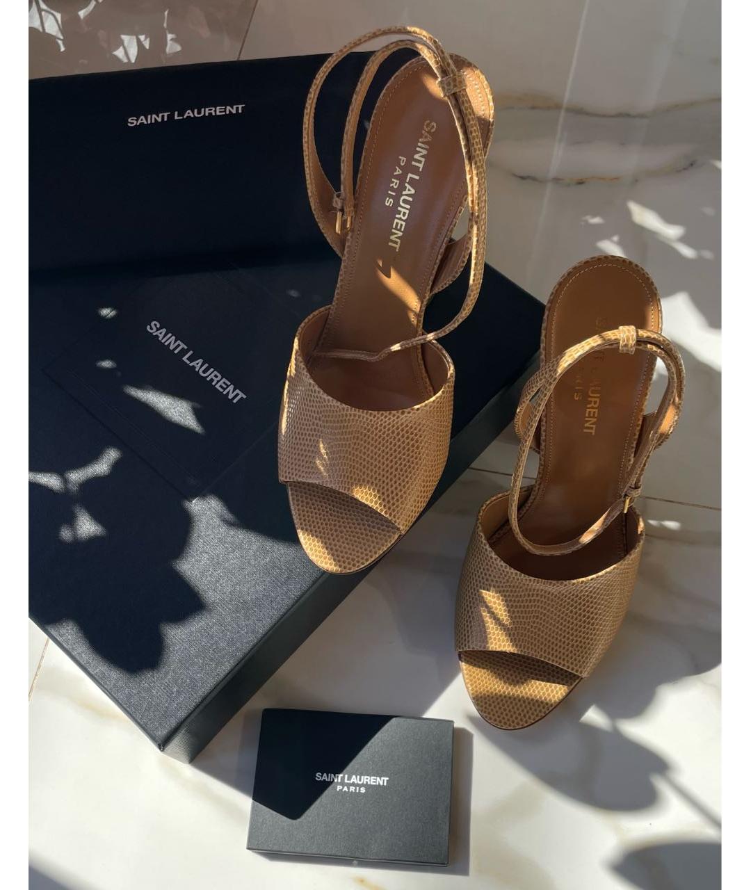 SAINT LAURENT Бежевые кожаные босоножки, фото 2