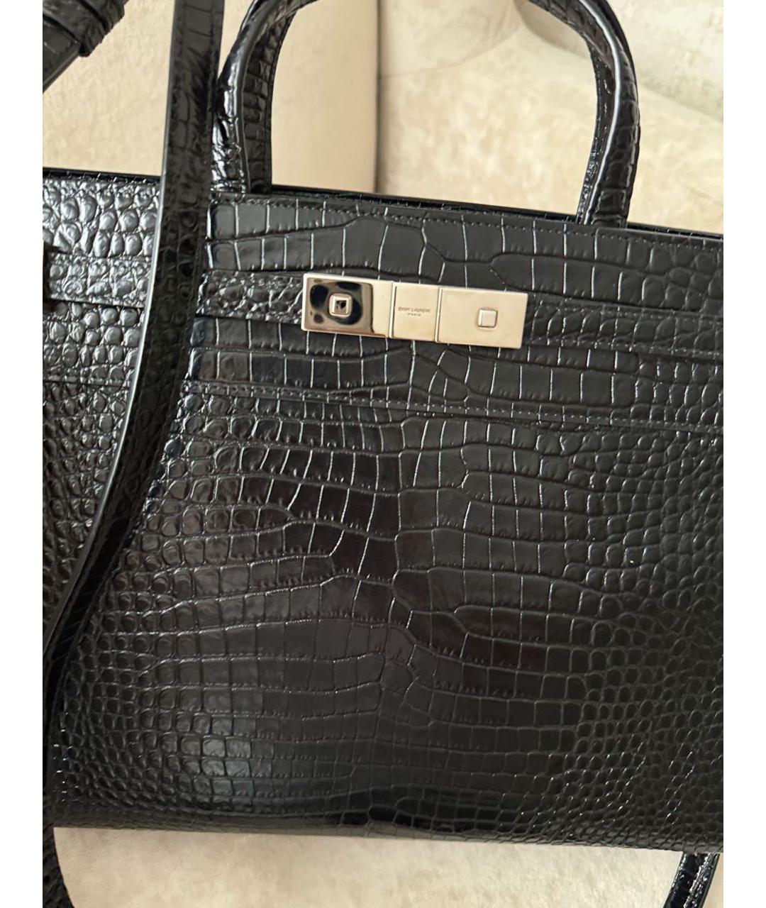 SAINT LAURENT Черная кожаная сумка с короткими ручками, фото 6
