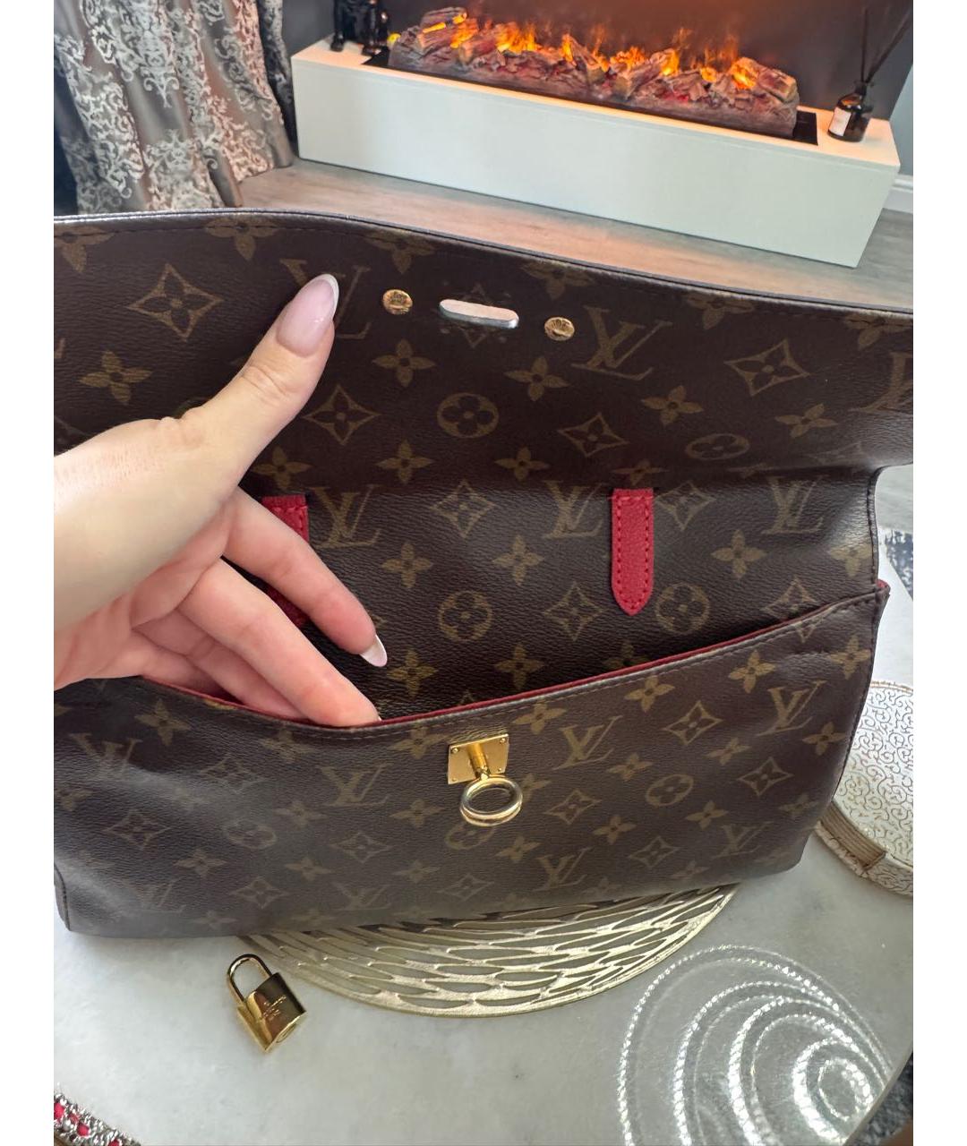 LOUIS VUITTON Красная кожаная сумка с короткими ручками, фото 7