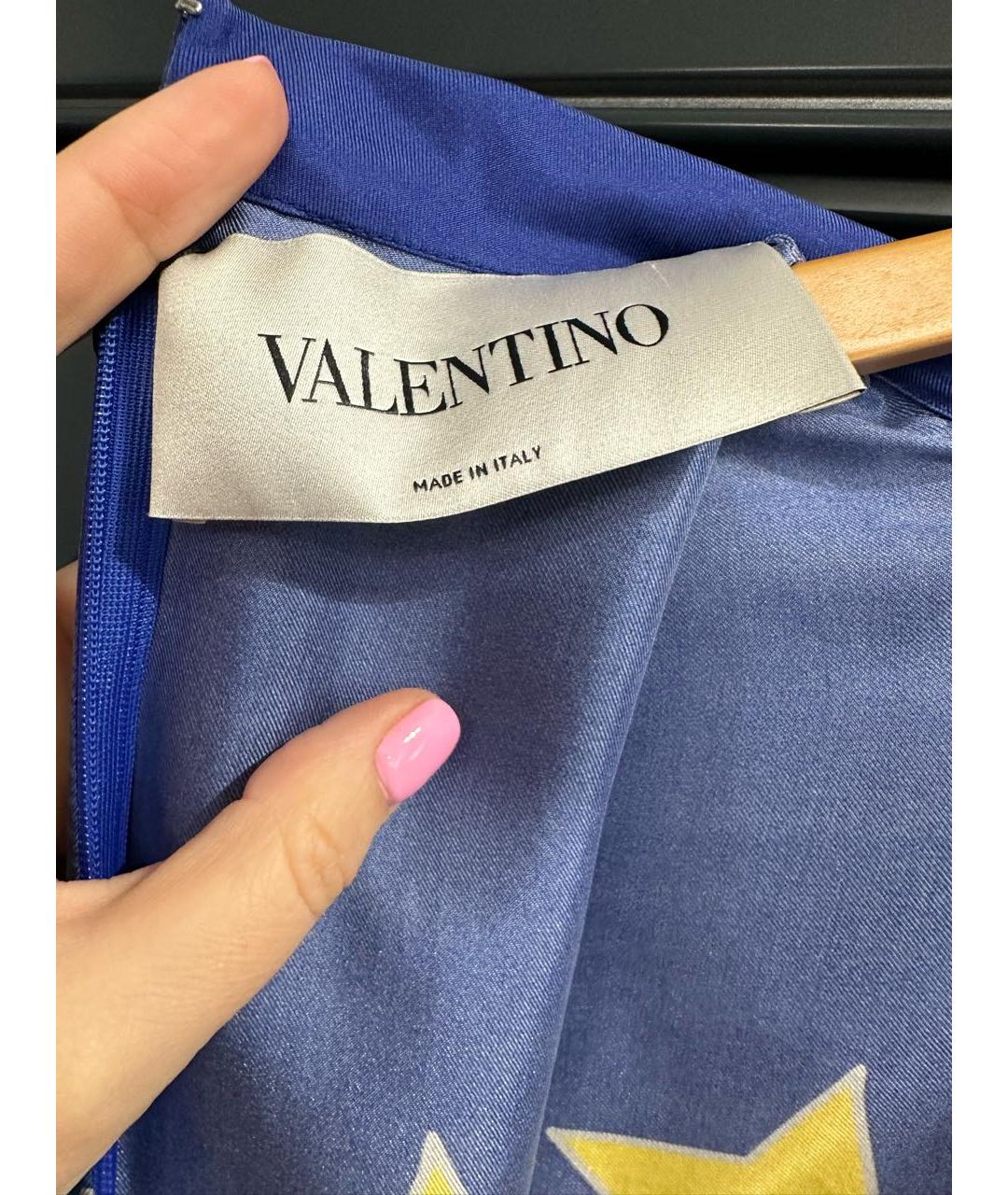 VALENTINO Синее шелковое повседневное платье, фото 3