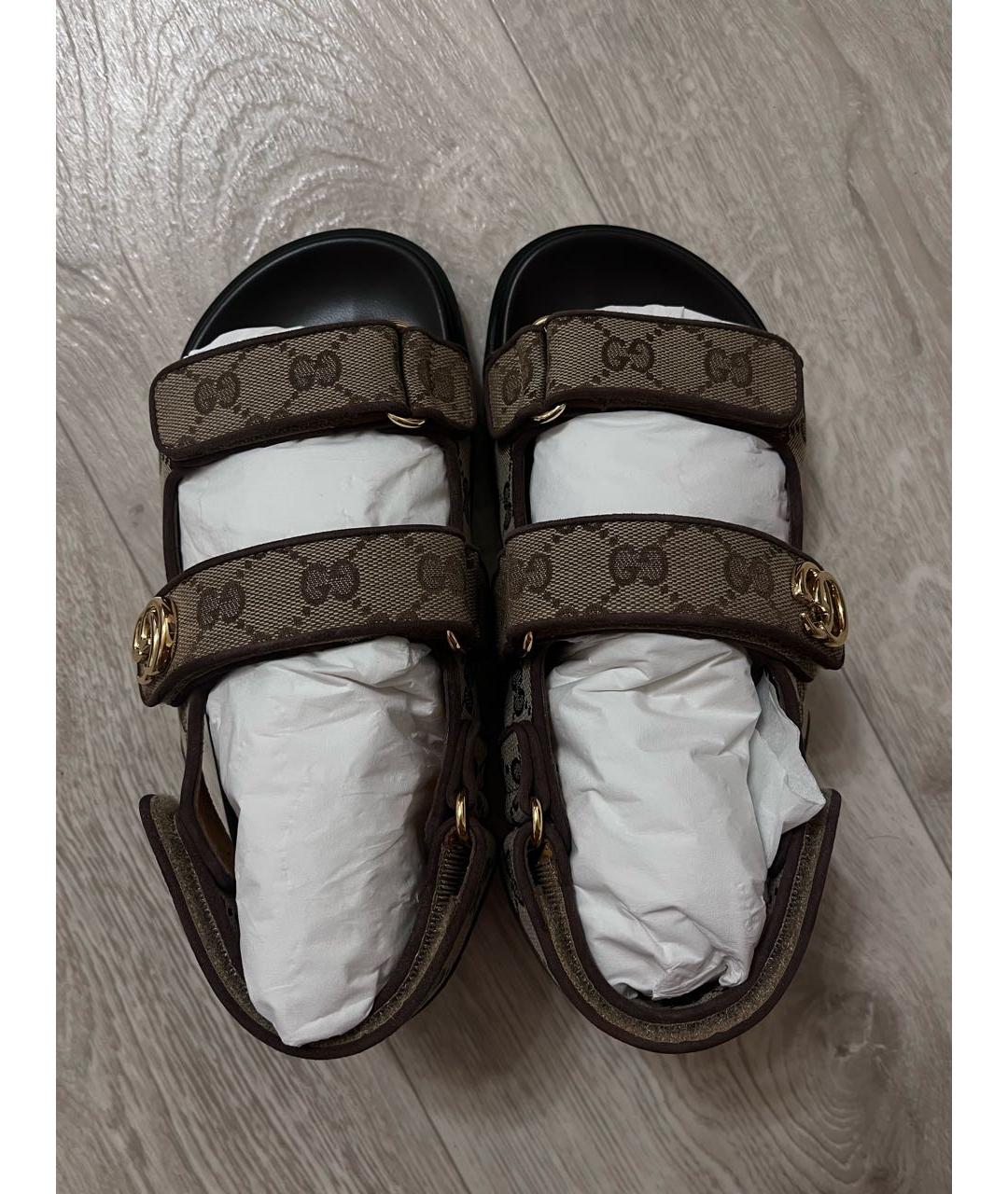 GUCCI Бежевые текстильные сандалии, фото 3