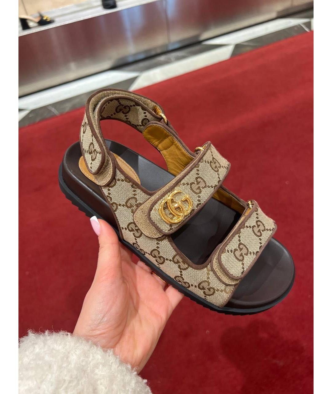 GUCCI Бежевые текстильные сандалии, фото 8